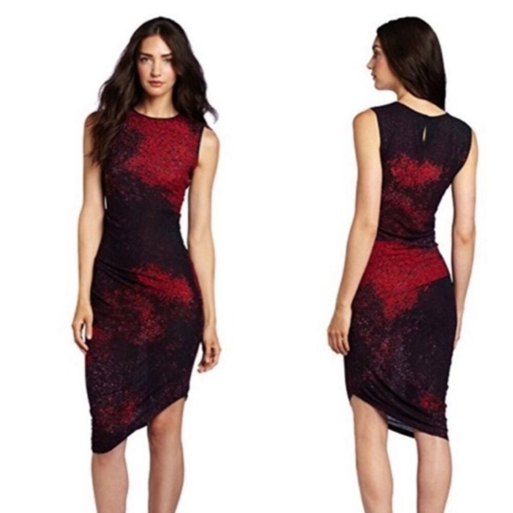 Halston Heritage Red Monet Cloud Knit Jersey Dress - 2